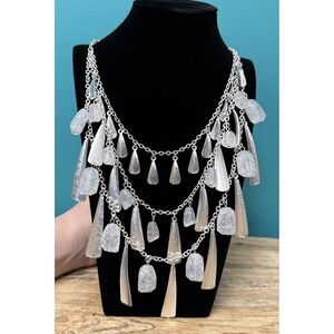 Premier Design Necklace 3 Strand Beach Glass White Sea Glass Silver Tone 28"+4"